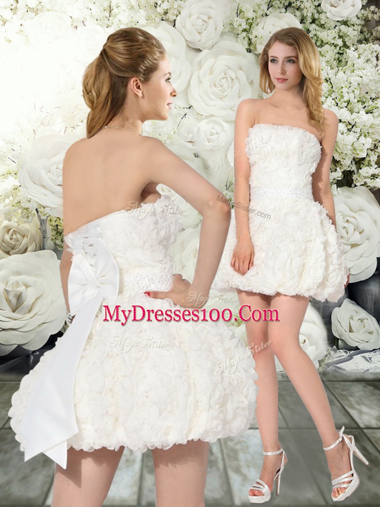 Luxury Ball Gowns Wedding Gown White Off The Shoulder Fabric With Rolling Flowers Sleeveless Mini Length Lace Up