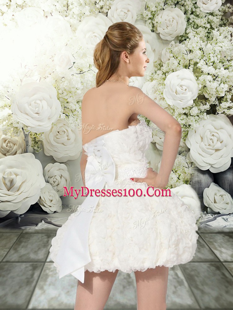 Luxury Ball Gowns Wedding Gown White Off The Shoulder Fabric With Rolling Flowers Sleeveless Mini Length Lace Up