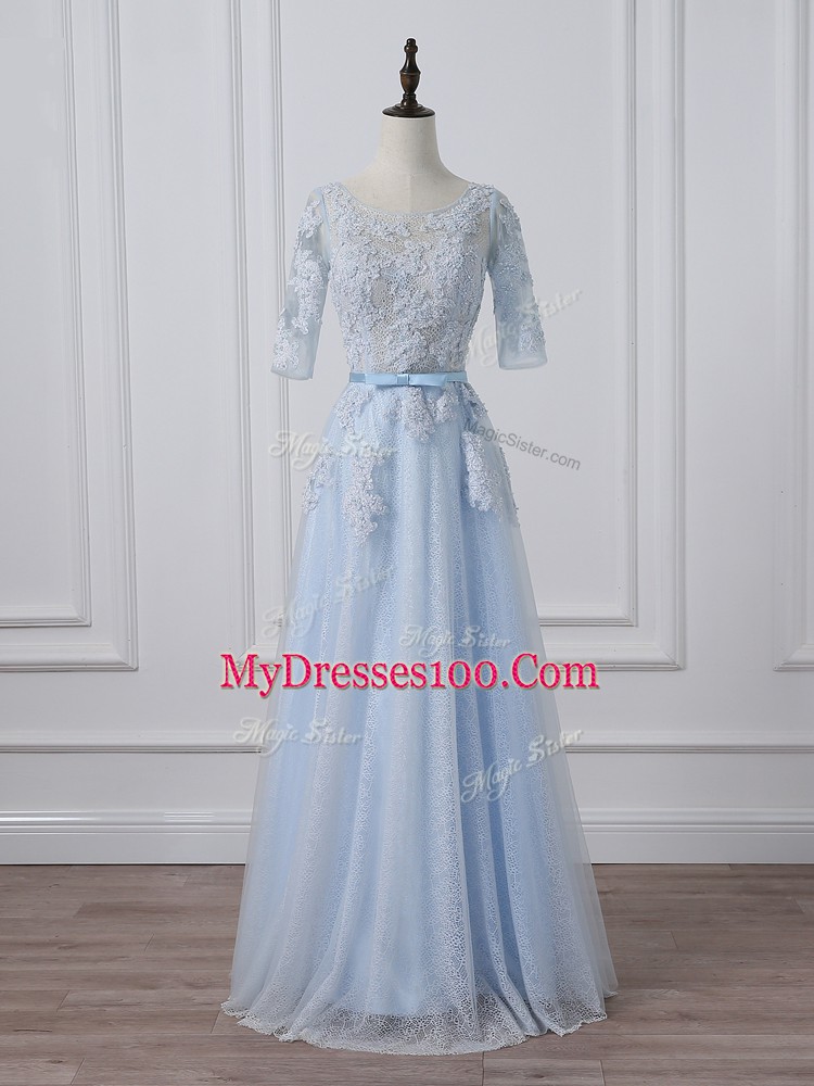 Top Selling Light Blue 3 4 Length Sleeve Beading and Lace and Appliques Mother Dresses