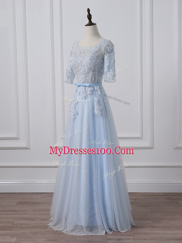 Top Selling Light Blue 3 4 Length Sleeve Beading and Lace and Appliques Mother Dresses