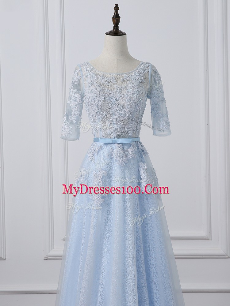 Top Selling Light Blue 3 4 Length Sleeve Beading and Lace and Appliques Mother Dresses