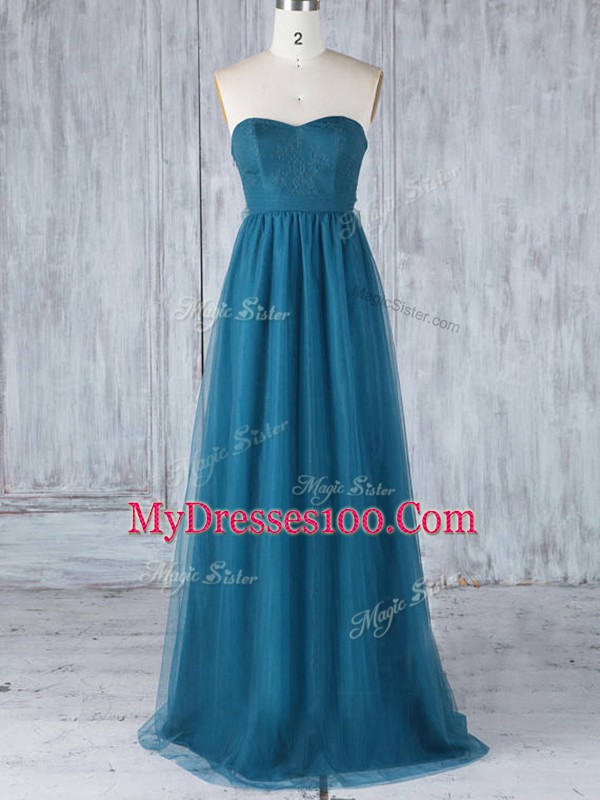 Teal Sleeveless Tulle Side Zipper Bridesmaid Dresses for Prom and Party and Wedding Party