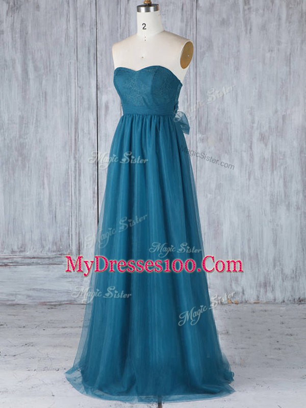 Teal Sleeveless Tulle Side Zipper Bridesmaid Dresses for Prom and Party and Wedding Party
