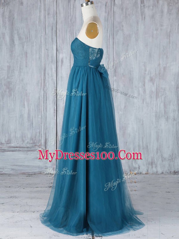 Teal Sleeveless Tulle Side Zipper Bridesmaid Dresses for Prom and Party and Wedding Party