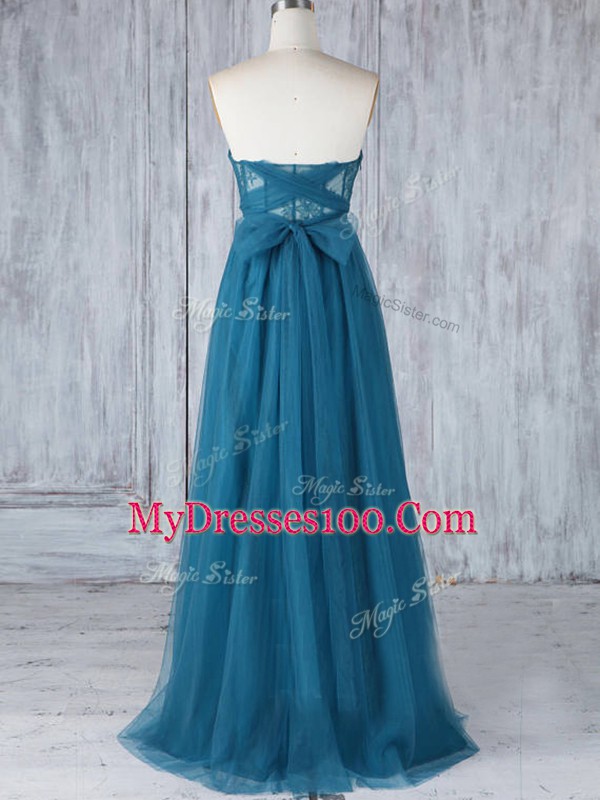 Teal Sleeveless Tulle Side Zipper Bridesmaid Dresses for Prom and Party and Wedding Party