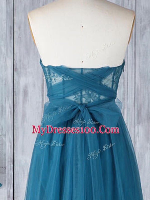 Teal Sleeveless Tulle Side Zipper Bridesmaid Dresses for Prom and Party and Wedding Party