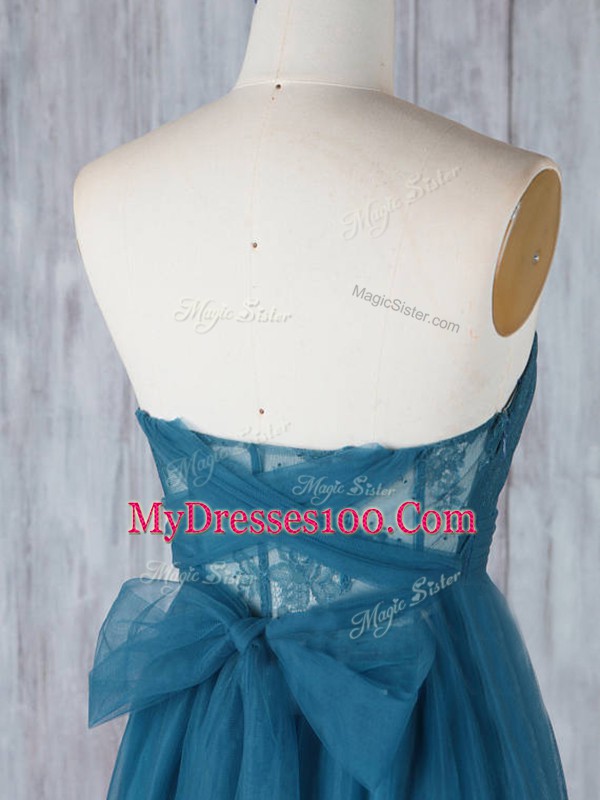 Teal Sleeveless Tulle Side Zipper Bridesmaid Dresses for Prom and Party and Wedding Party