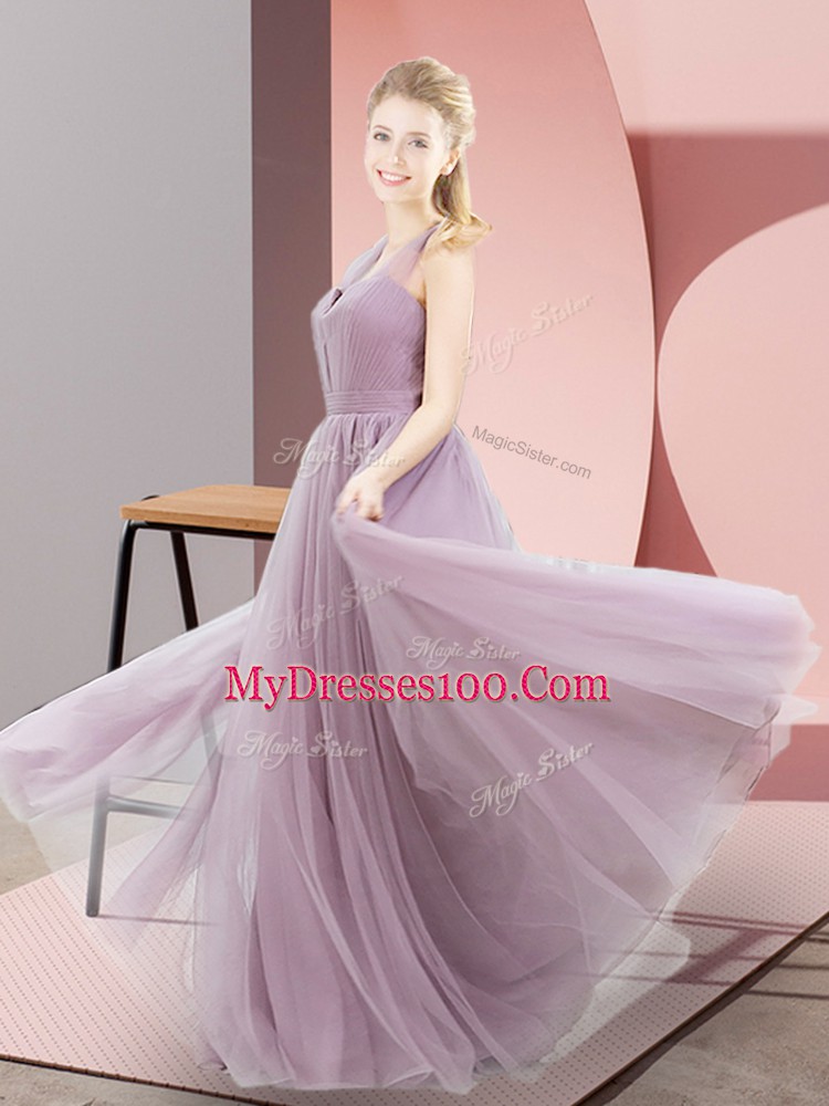 Colorful Floor Length Lilac Homecoming Dress Tulle Sleeveless Ruching