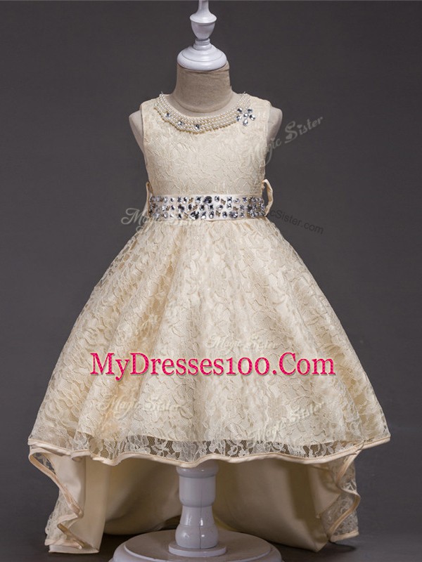 Best Lace Sleeveless High Low Toddler Flower Girl Dress and Beading