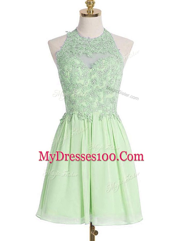 Halter Top Sleeveless Chiffon Wedding Party Dress Appliques Lace Up