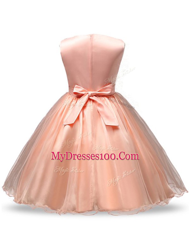 Peach Child Pageant Dress Wedding Party with Sequins and Hand Made Flower Scoop Sleeveless Zipper