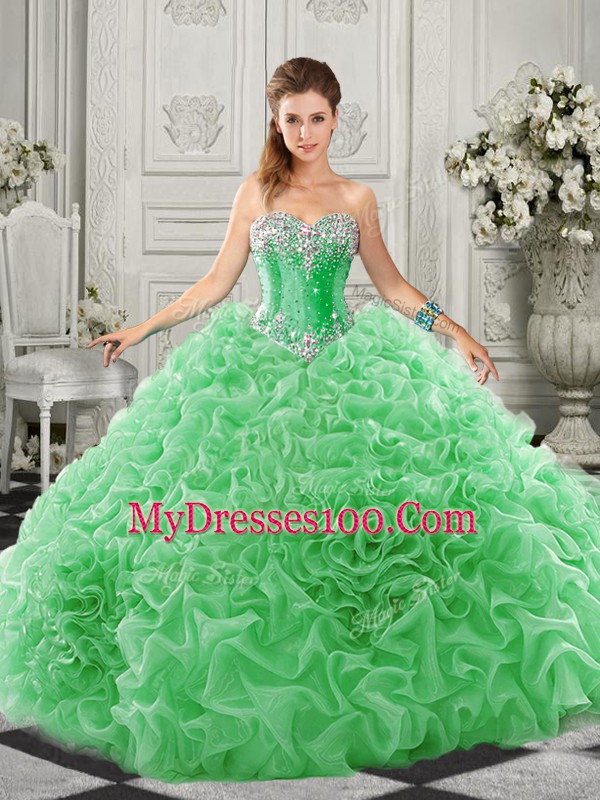 Green Quinceanera Gown Sweetheart Sleeveless Court Train Lace Up