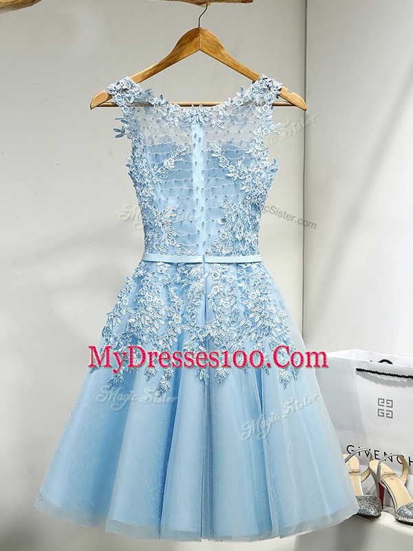 Mini Length Zipper Dama Dress for Quinceanera Baby Blue for Prom and Party and Wedding Party with Lace