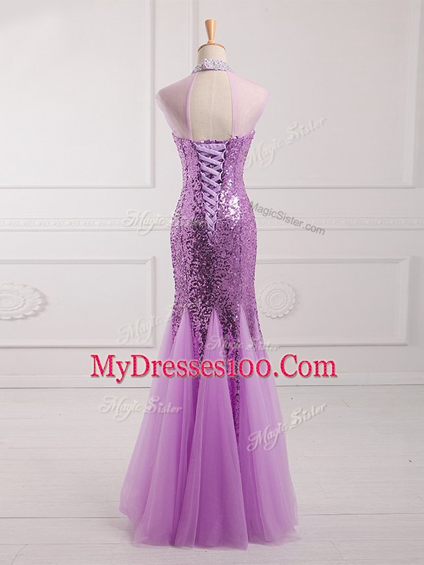 Smart Tulle and Sequined Sleeveless Floor Length Dress for Prom and Beading and Sequins