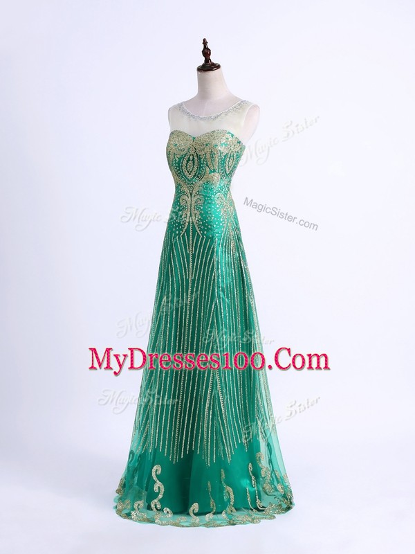 Traditional Green Sleeveless Tulle Lace Up Womens Party Dresses for Prom and Military Ball and Sweet 16