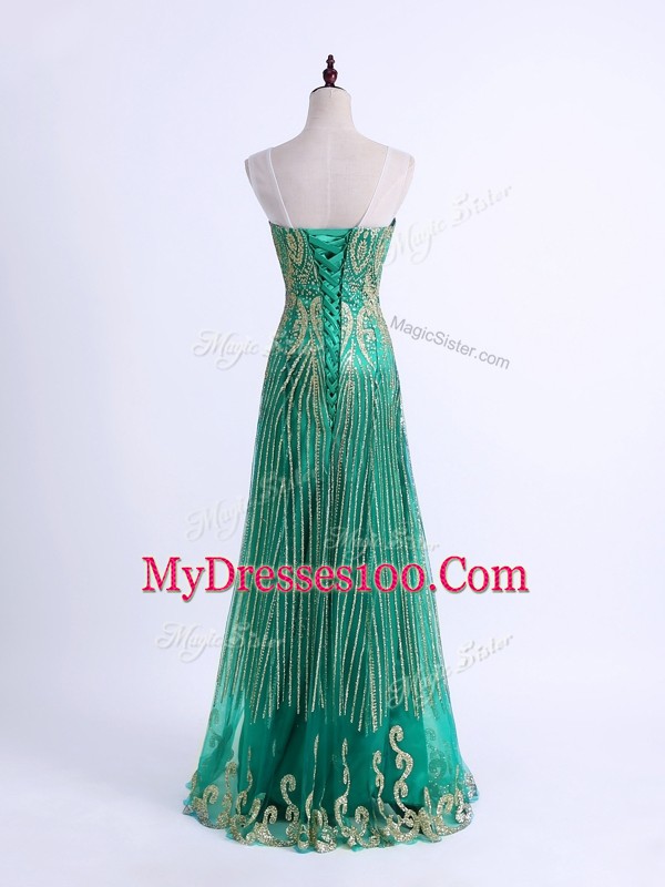 Traditional Green Sleeveless Tulle Lace Up Womens Party Dresses for Prom and Military Ball and Sweet 16