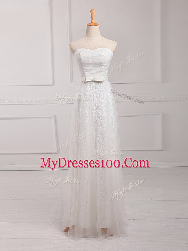 White Sleeveless Tulle and Lace Lace Up Bridesmaids Dress for Prom and Party and Wedding Party