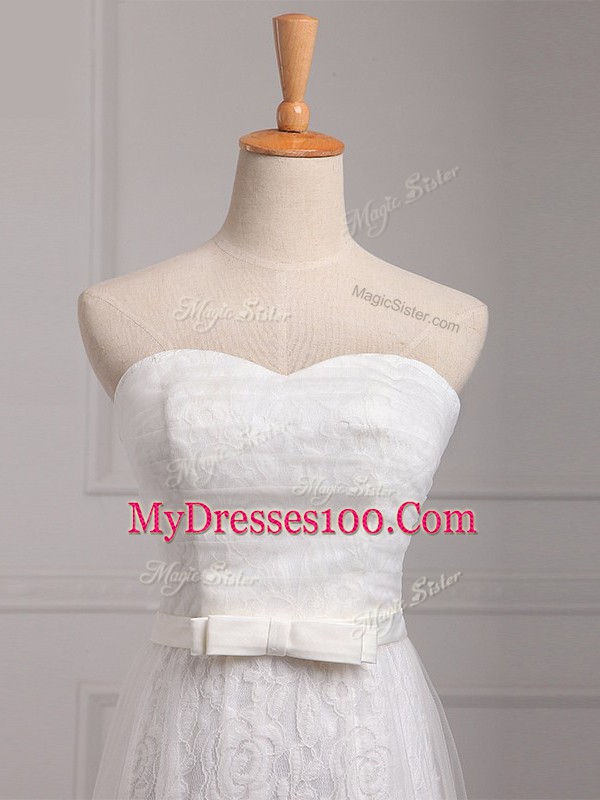 White Sleeveless Tulle and Lace Lace Up Bridesmaids Dress for Prom and Party and Wedding Party