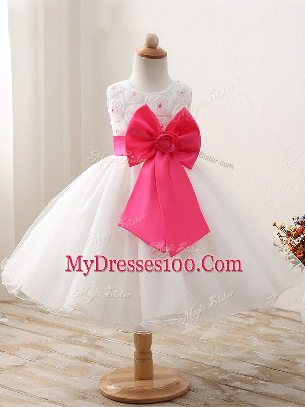 Custom Designed Ball Gowns Pageant Gowns For Girls White Scoop Organza Sleeveless Mini Length Zipper