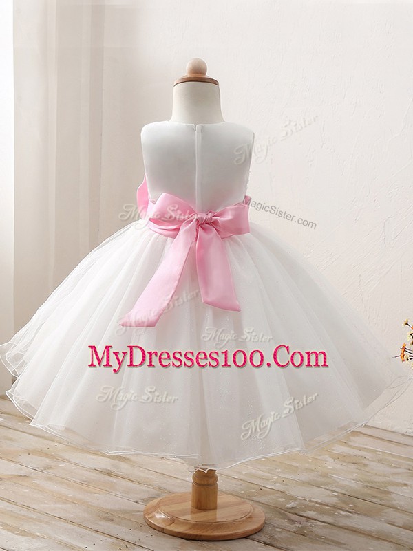 Custom Designed Ball Gowns Pageant Gowns For Girls White Scoop Organza Sleeveless Mini Length Zipper