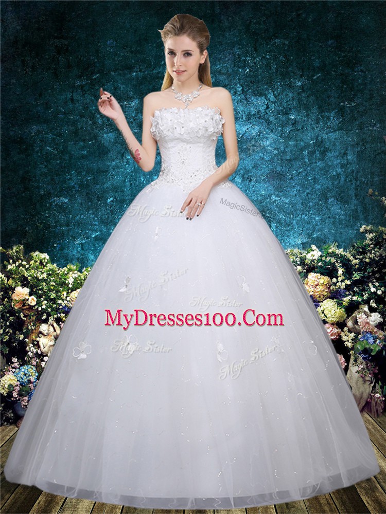 Decent White Sleeveless Organza Lace Up Wedding Dresses for Wedding Party