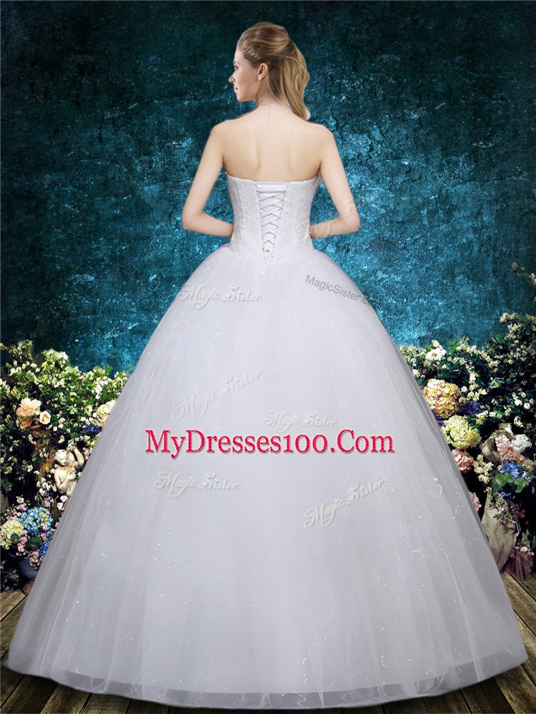 Decent White Sleeveless Organza Lace Up Wedding Dresses for Wedding Party