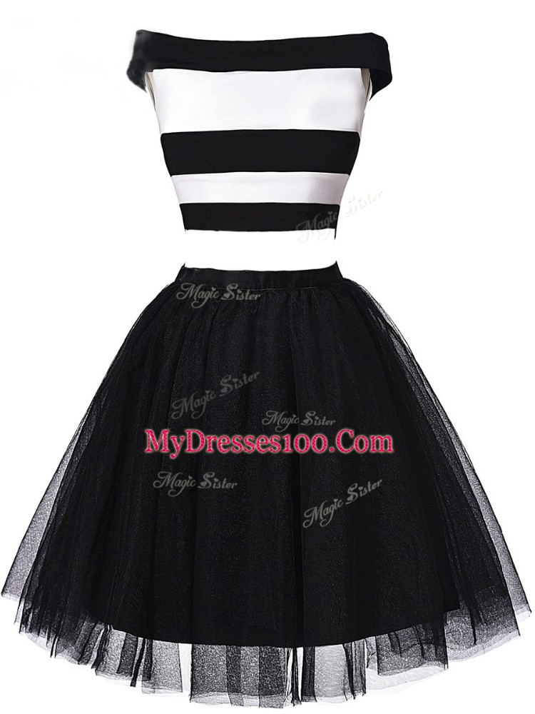 Sumptuous White And Black Zipper Off The Shoulder Ruching Evening Dress Tulle Sleeveless