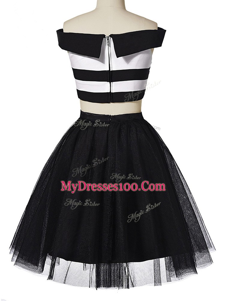 Sumptuous White And Black Zipper Off The Shoulder Ruching Evening Dress Tulle Sleeveless