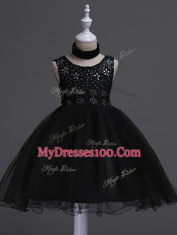 Top Selling Black Sleeveless Organza Zipper Pageant Gowns For Girls for Wedding Party