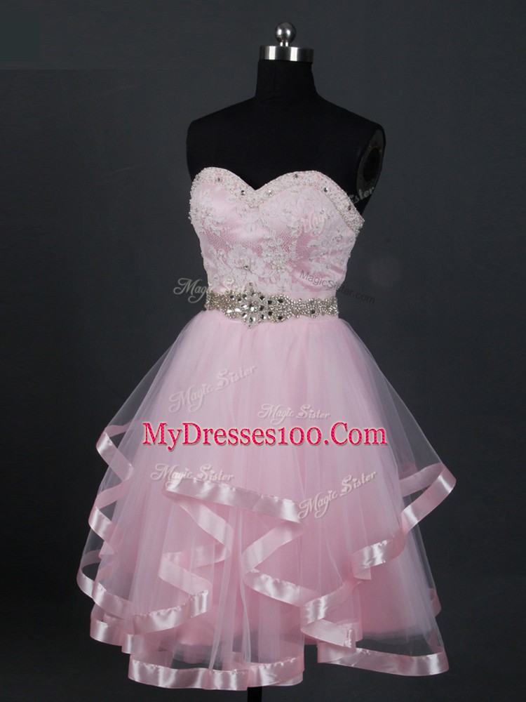 Fine Sweetheart Sleeveless Zipper Bridesmaid Gown Baby Pink Tulle