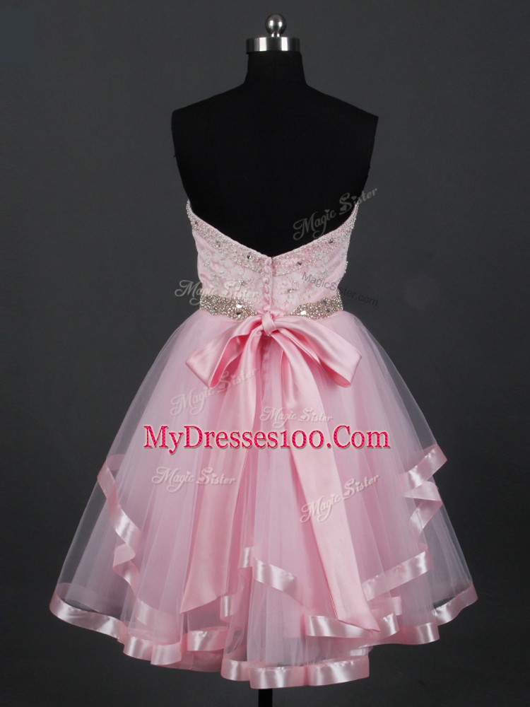 Fine Sweetheart Sleeveless Zipper Bridesmaid Gown Baby Pink Tulle