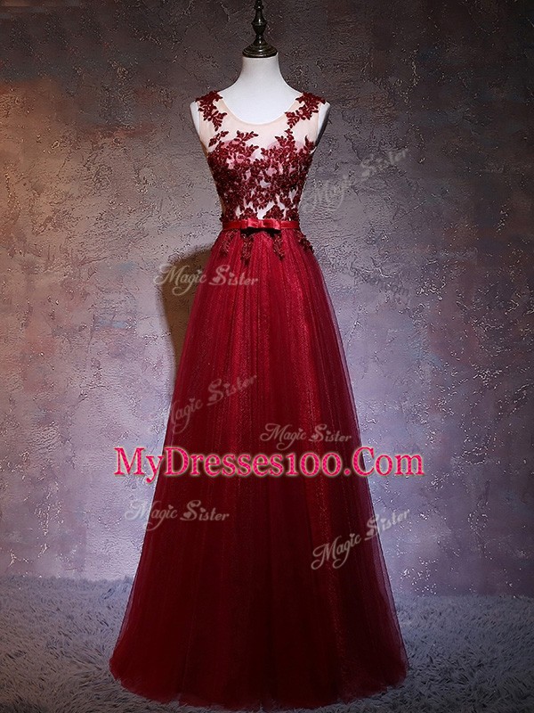 Wine Red Sleeveless Elastic Woven Satin Backless for Prom and Party