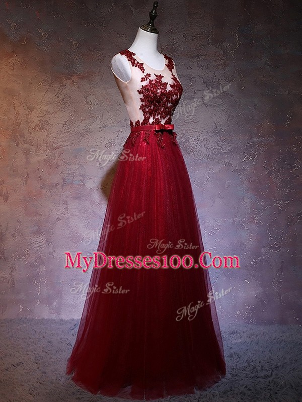 Wine Red Sleeveless Elastic Woven Satin Backless for Prom and Party