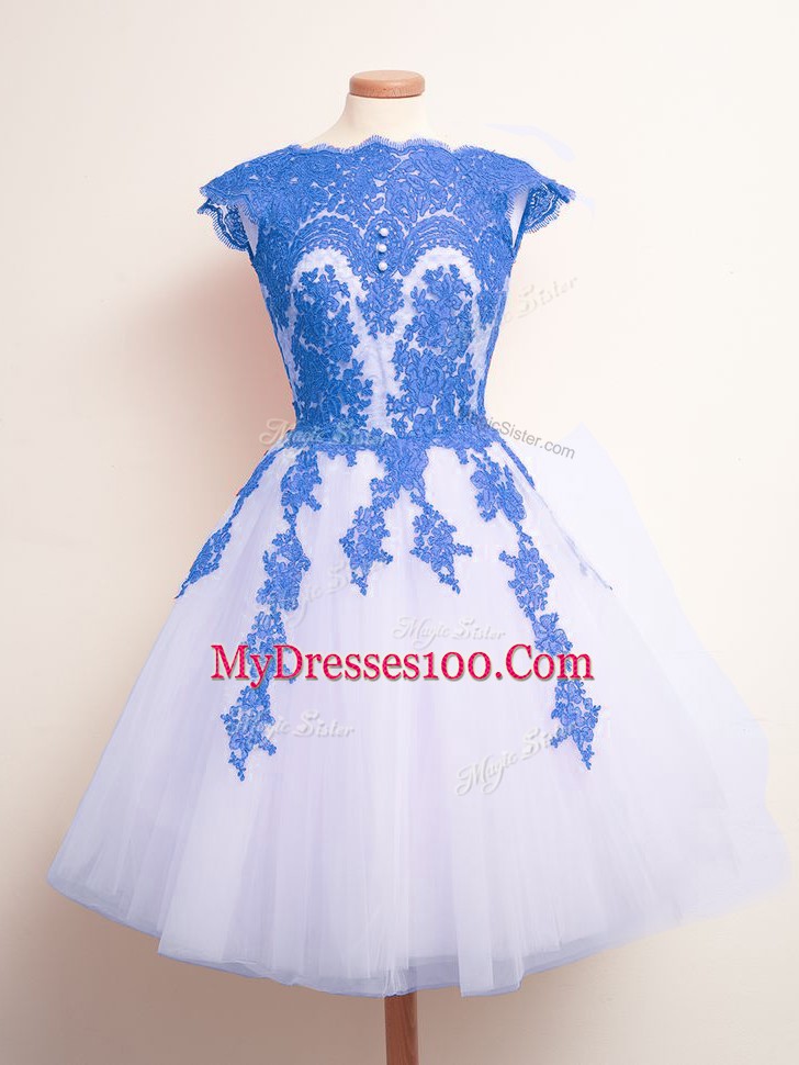 Clearance Scalloped Sleeveless Tulle Bridesmaid Gown Appliques Lace Up