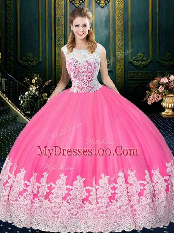 Best Selling Sleeveless Floor Length Appliques and Embroidery Clasp Handle Quince Ball Gowns with Blue And White