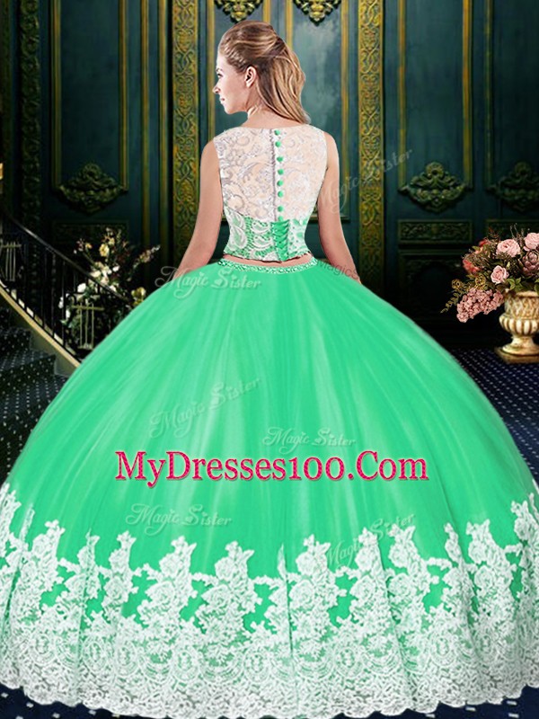 Best Selling Sleeveless Floor Length Appliques and Embroidery Clasp Handle Quince Ball Gowns with Blue And White