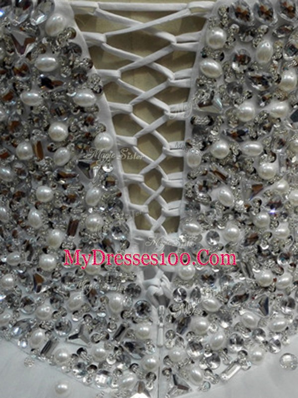 White Long Sleeves Brush Train Beading Wedding Dress