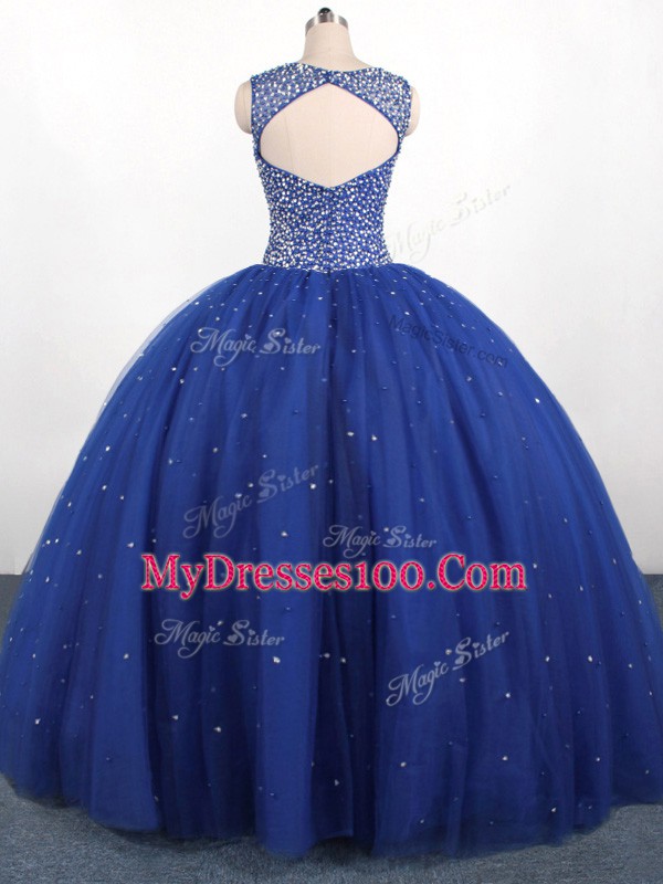 Royal Blue Scoop Neckline Beading Quinceanera Dresses Sleeveless Zipper