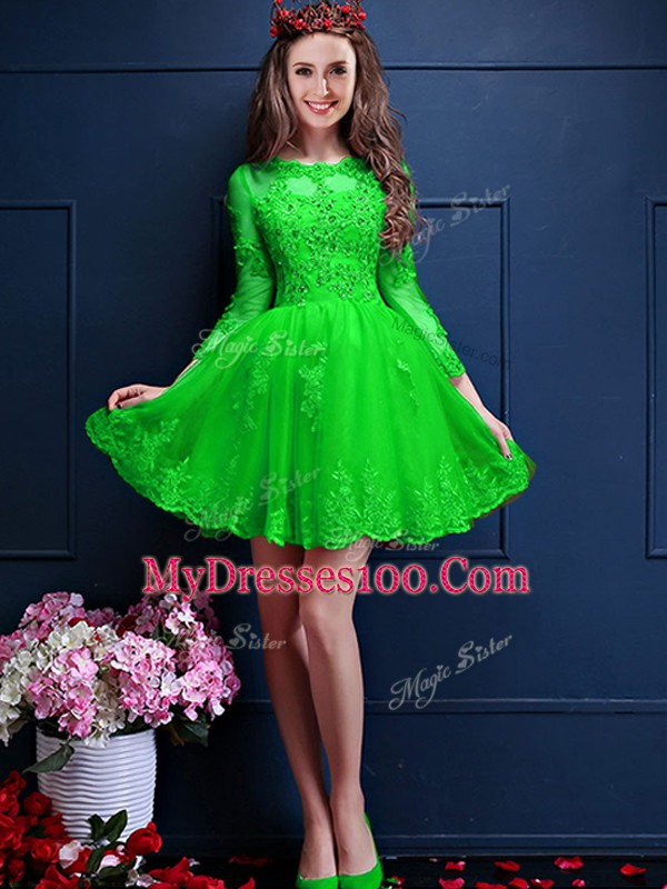 Court Dresses for Sweet 16 Prom and Party with Beading and Lace and Appliques Scalloped 3 4 Length Sleeve Lace Up