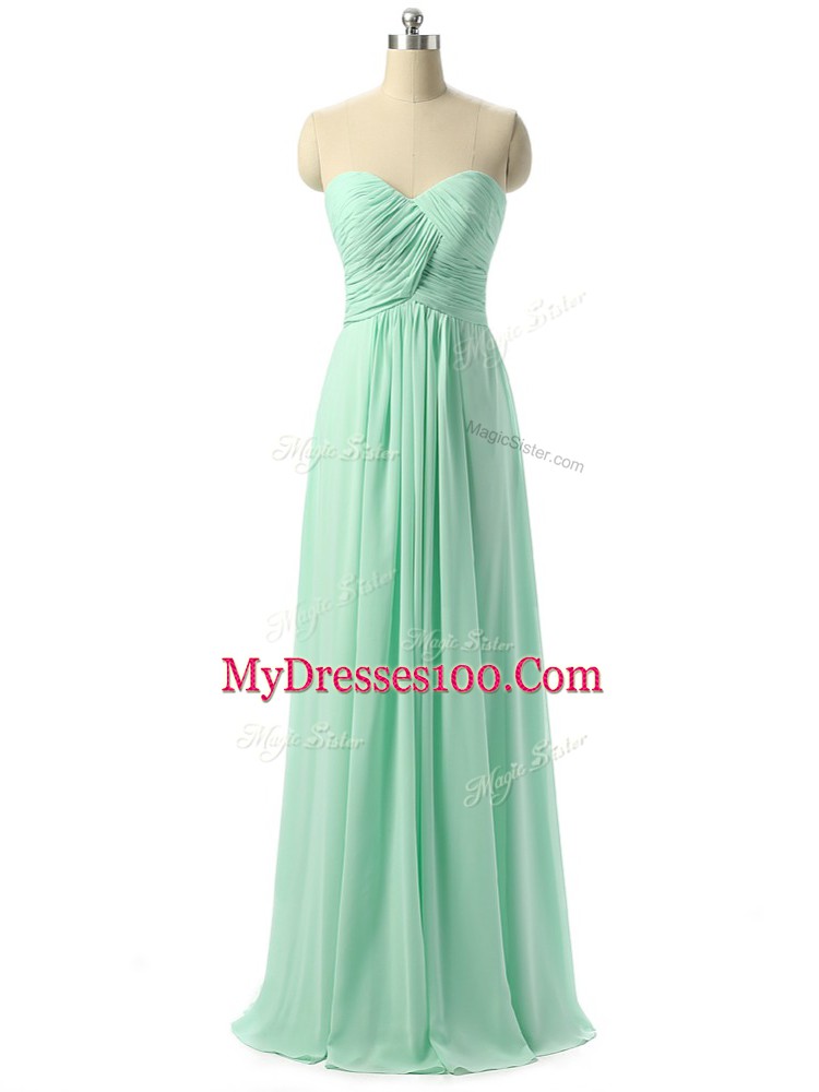 Apple Green Empire Ruching Dama Dress Lace Up Chiffon Sleeveless Floor Length