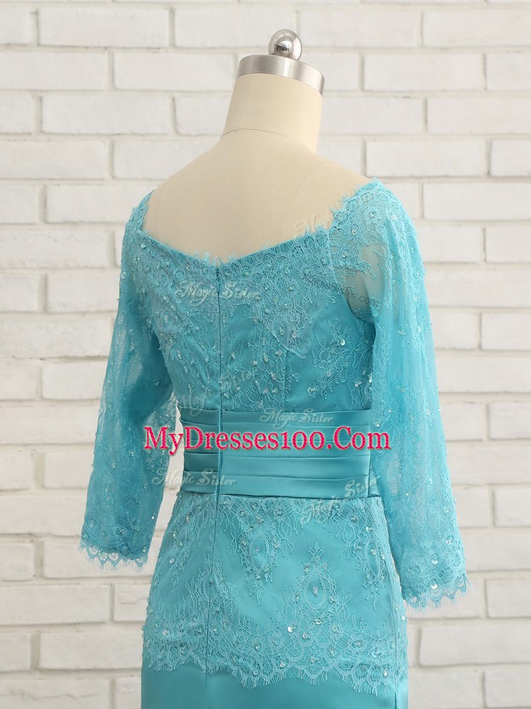 Smart 3 4 Length Sleeve Lace and Appliques Zipper Mother Dresses