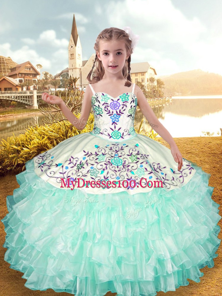 Affordable Floor Length Ball Gowns Sleeveless Apple Green Girls Pageant Dresses Lace Up