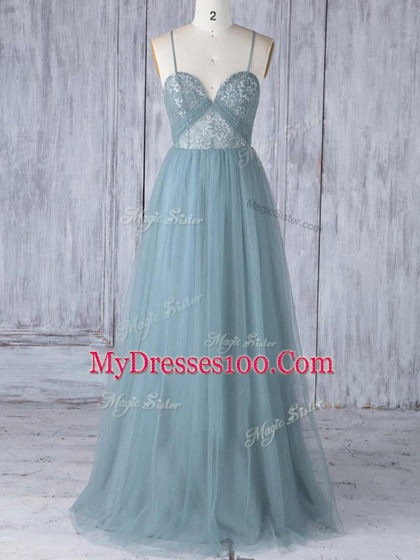 Latest Sleeveless Criss Cross Floor Length Appliques Quinceanera Court of Honor Dress