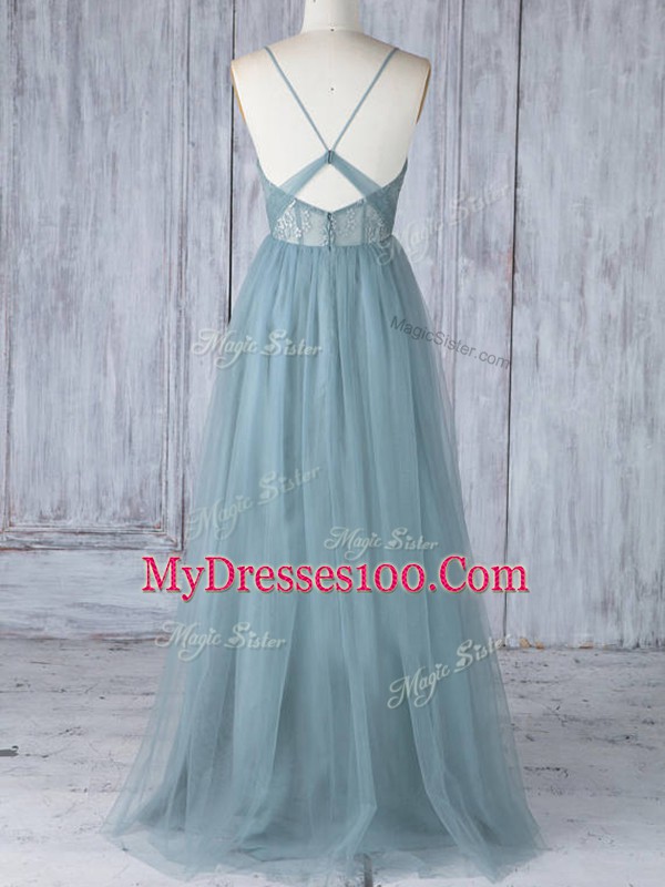 Latest Sleeveless Criss Cross Floor Length Appliques Quinceanera Court of Honor Dress