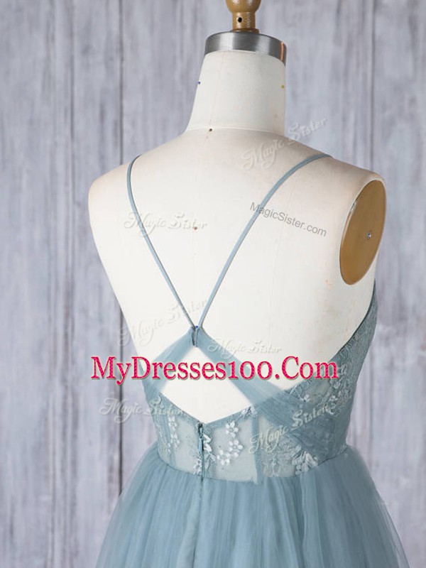 Latest Sleeveless Criss Cross Floor Length Appliques Quinceanera Court of Honor Dress