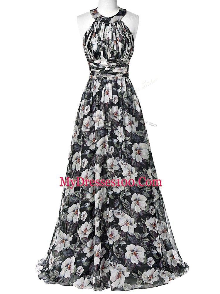 Shining Multi-color Prom Party Dress Prom and Party and Beach with Ruching Halter Top Sleeveless Zipper