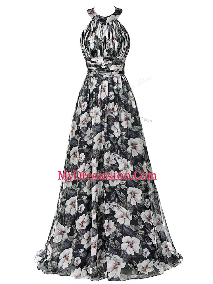 Shining Multi-color Prom Party Dress Prom and Party and Beach with Ruching Halter Top Sleeveless Zipper