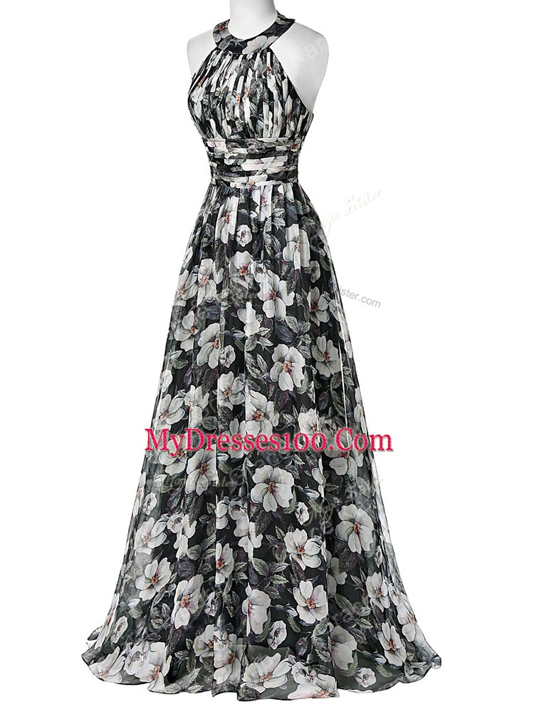Shining Multi-color Prom Party Dress Prom and Party and Beach with Ruching Halter Top Sleeveless Zipper