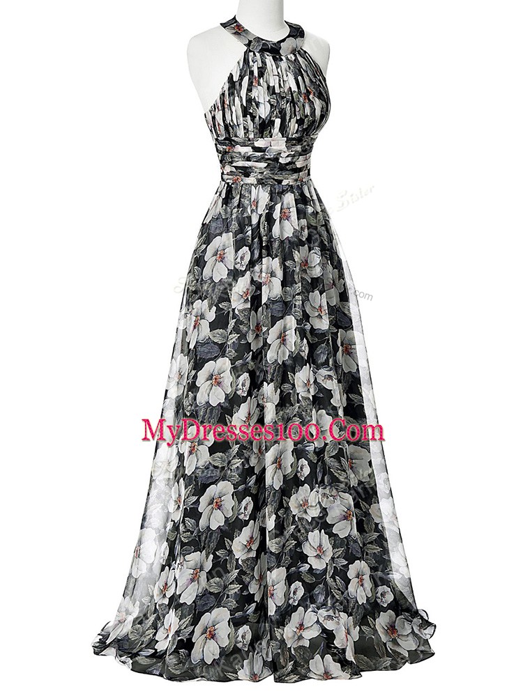 Shining Multi-color Prom Party Dress Prom and Party and Beach with Ruching Halter Top Sleeveless Zipper