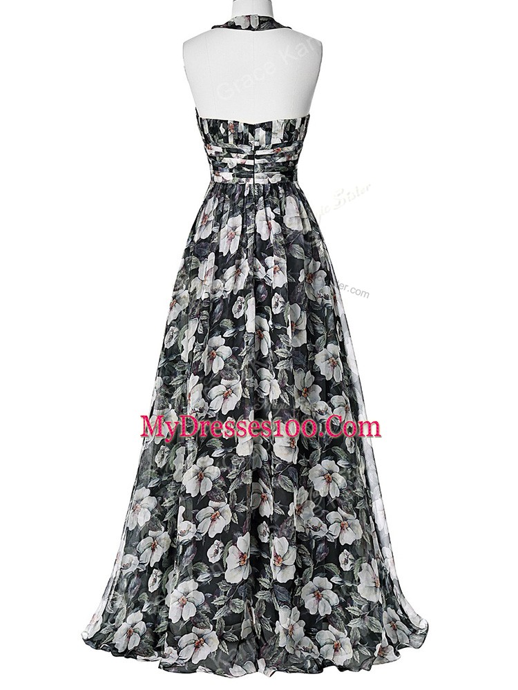 Shining Multi-color Prom Party Dress Prom and Party and Beach with Ruching Halter Top Sleeveless Zipper